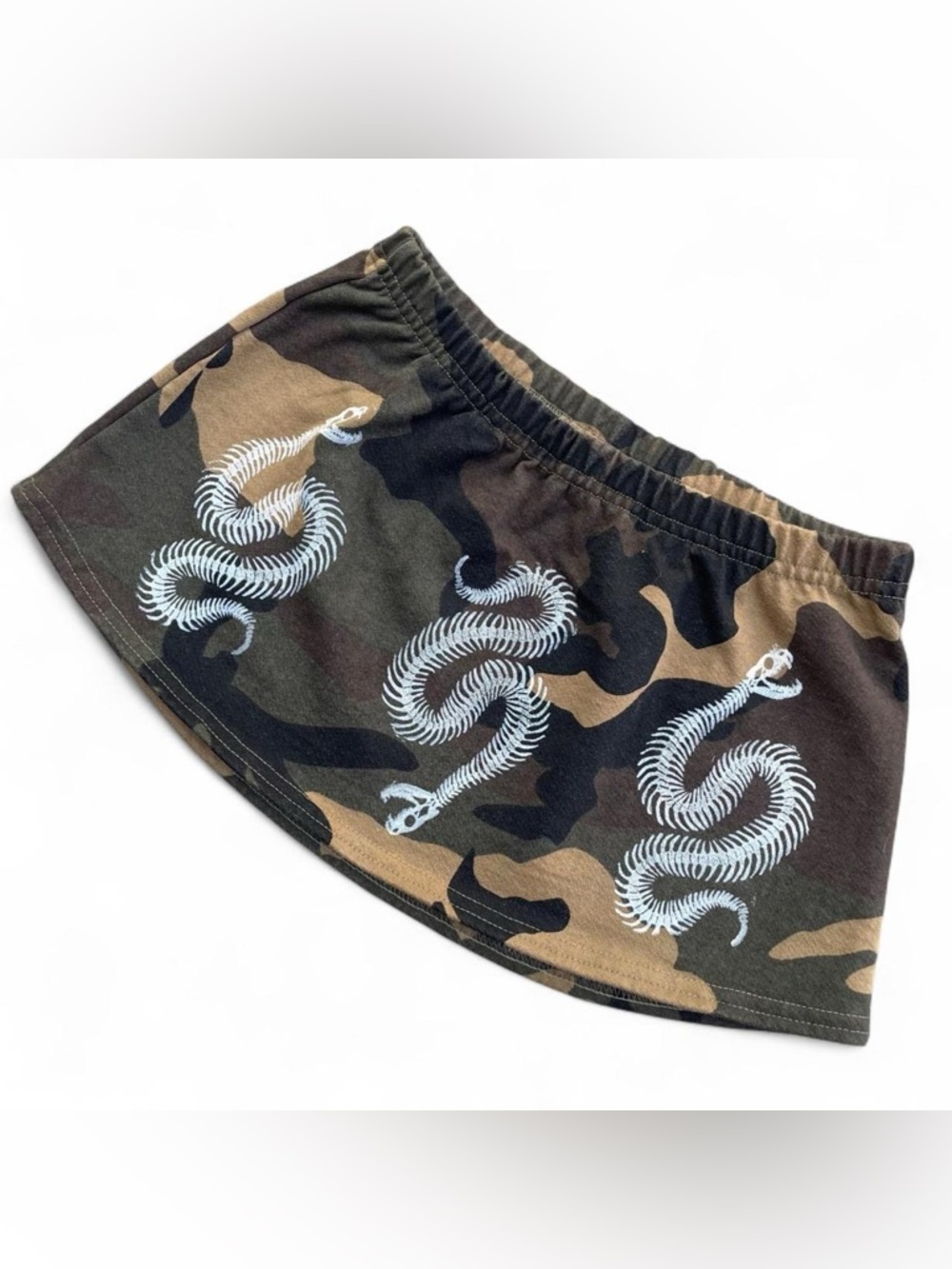 Upcycled Handmade Camo Micro Skirt Snake Skeleton Grunge